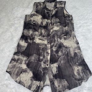 Eileen Fisher Silk abstract Sleeveless Tunic Blouse Excellent Condition